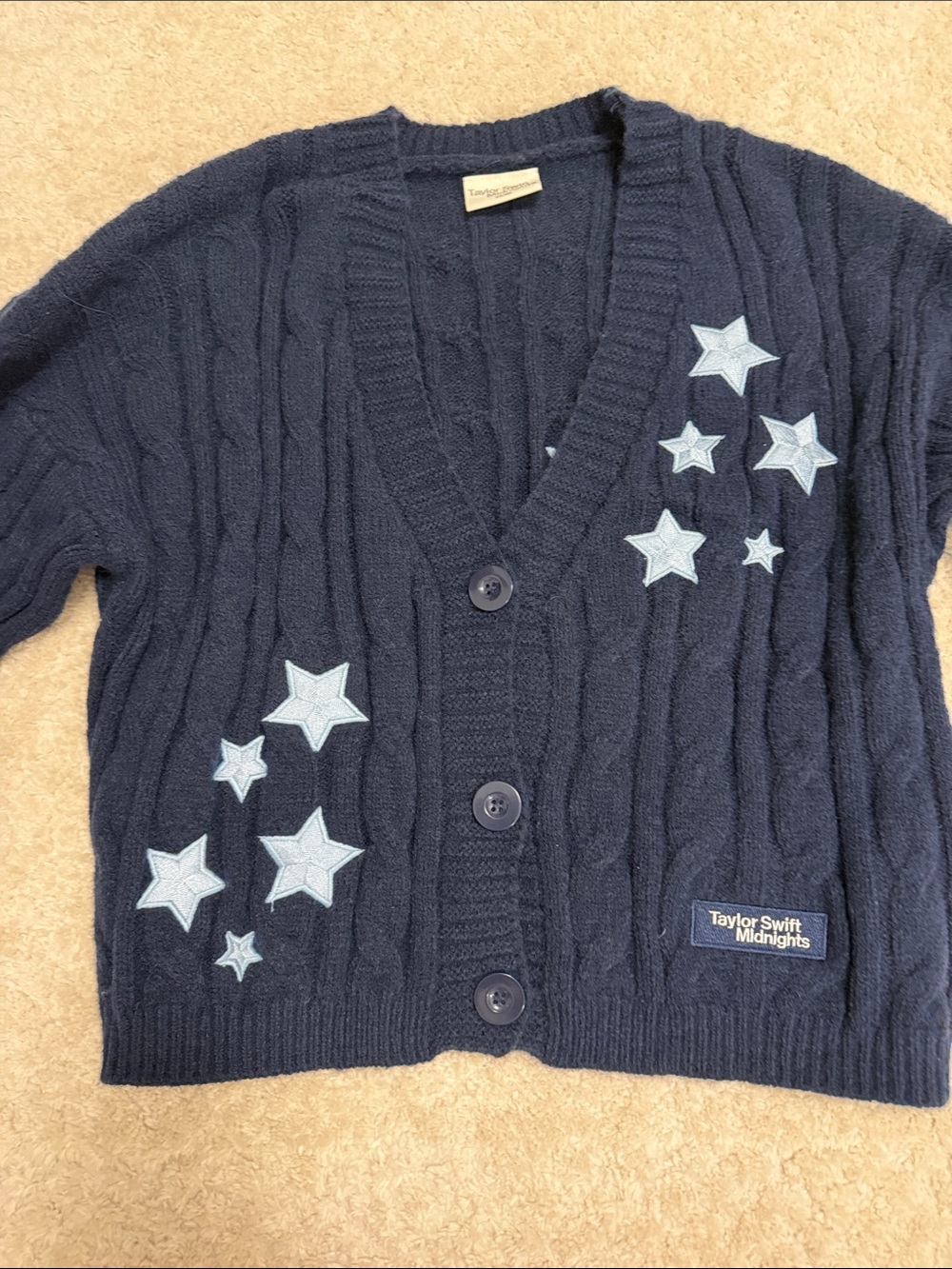 Taylor Swift "Midnights" Navy Star Cable-Knit Cardigan